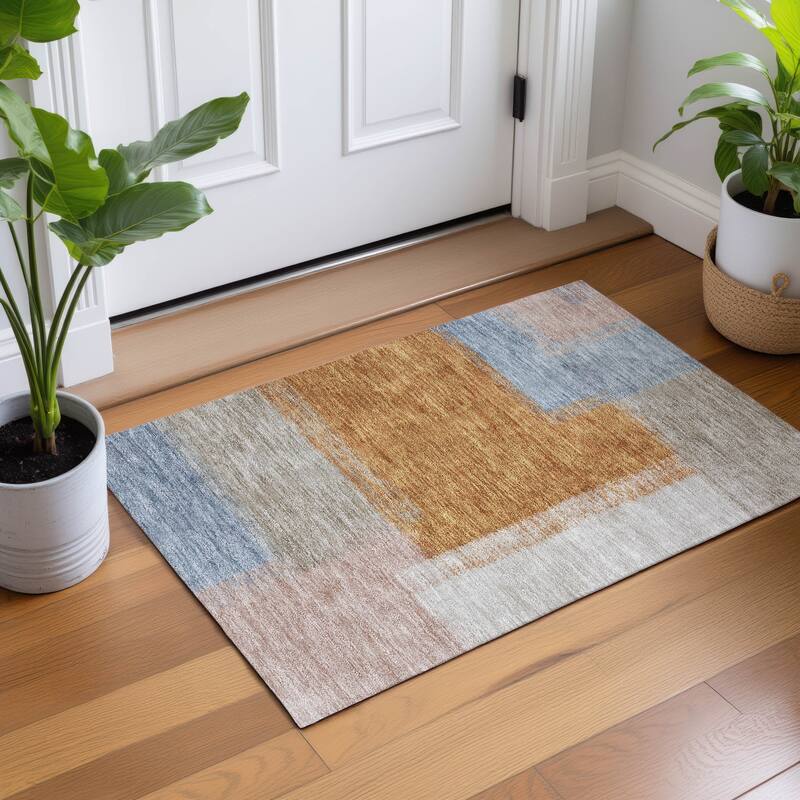 Machine Washable Indoor/ Outdoor Solid Contemporary Chantille Rug