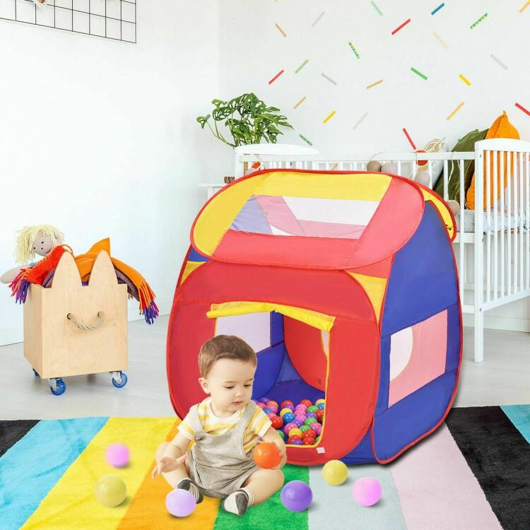 Portable Kid Play House Toy Tent with 100 Balls - 34" x 34" x 40" - Red