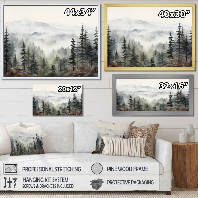 Designart "Pine Tree Misty Mountain II" Floral Wall Art Living Room