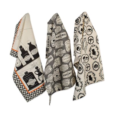 Hocus Pocus Halloween Kitchen Dishtowels - 28" - Beige and Black- Set of 3