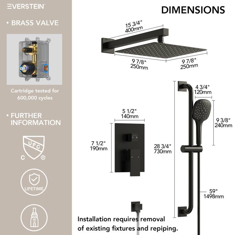 Pressure-Balanced Shower System ,10-Inch Rainfall Shower Faucet with 3-Function Handheld Shower