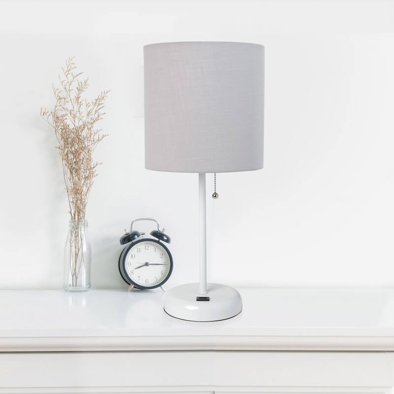 White Stick Lamp with USB charging port and Fabric Shade