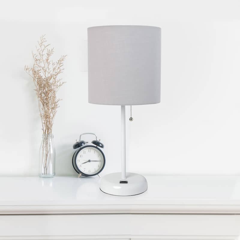 White Stick Lamp with USB charging port and Fabric Shade