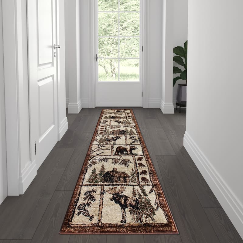 Wildlife Themed Plush Indoor Area Rug - 2' x 7' - Brown