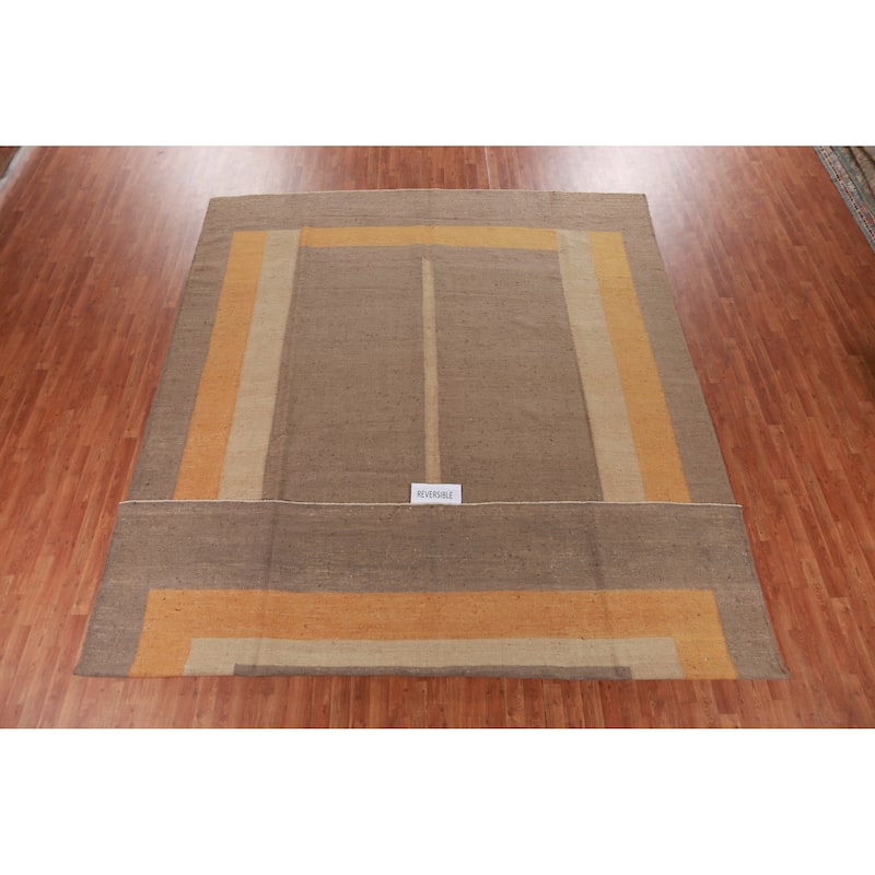 Hand Woven Oriental 100% Jute Carpet Southwestern Modern Brown Kilim Area Rug - 14' 2'' X 10' 5''