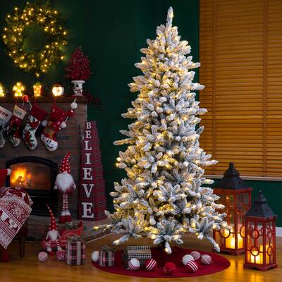Glitzhome Snow Flocked Pre-lit Fir Christmas Tree