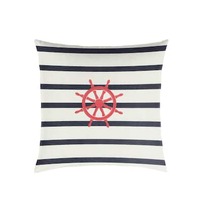Sunbrella Indoor/Outdoor Single Embroidered Pillow - "Ship Wheel"