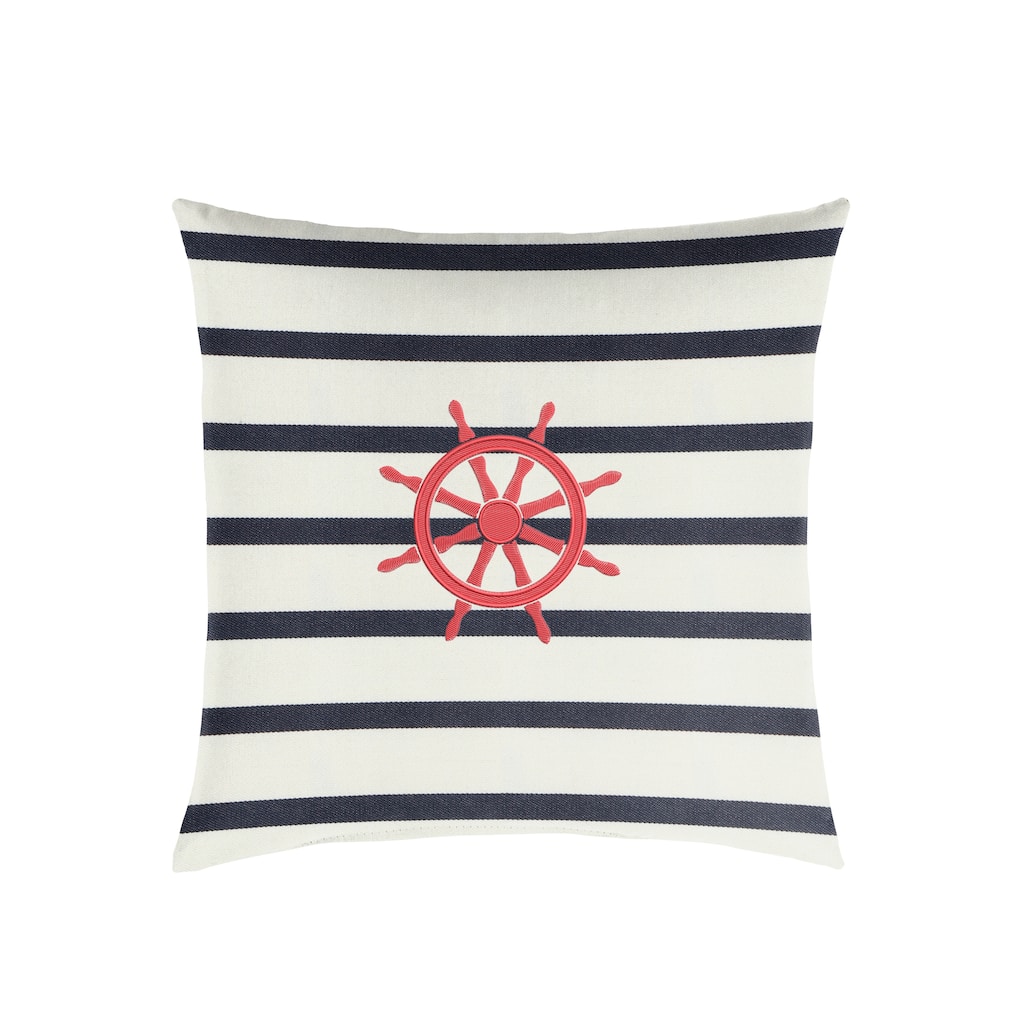 Sunbrella Indoor/Outdoor Single Embroidered Pillow - "Ship Wheel"