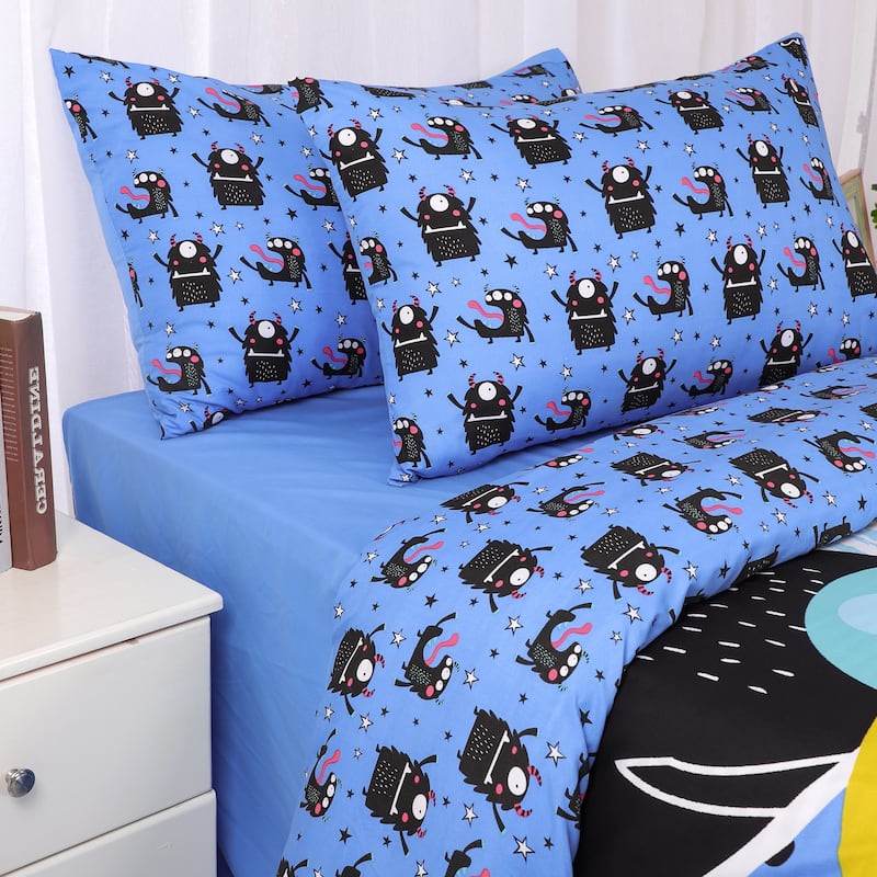 Cutey Duvet Cover Set 5 Piece Soft Fade Wrink Black Cartoon Print