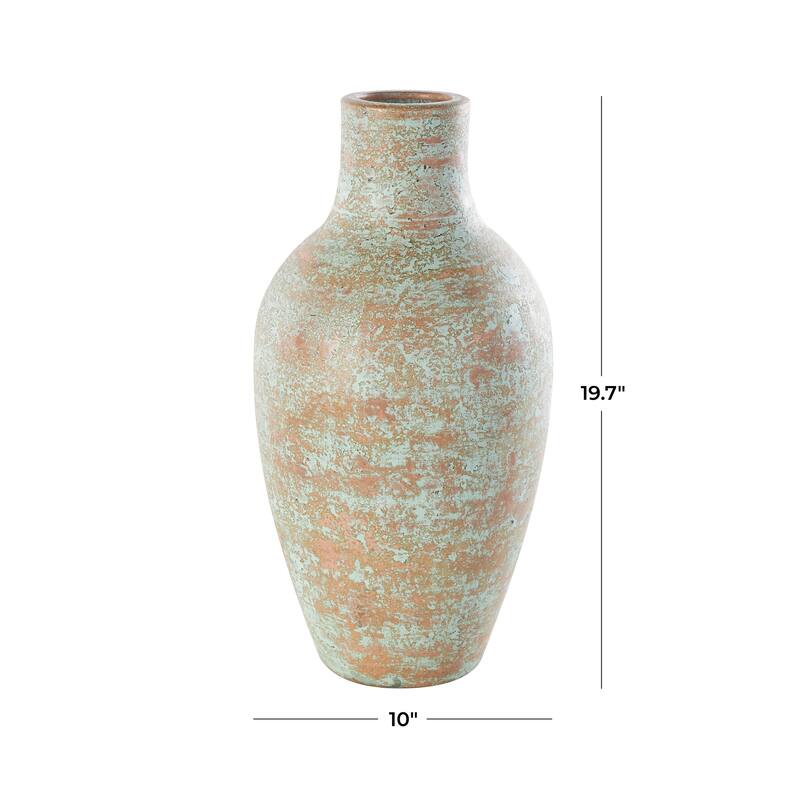 Brown Ceramic Antique Style Textured Patina Decorative Vase