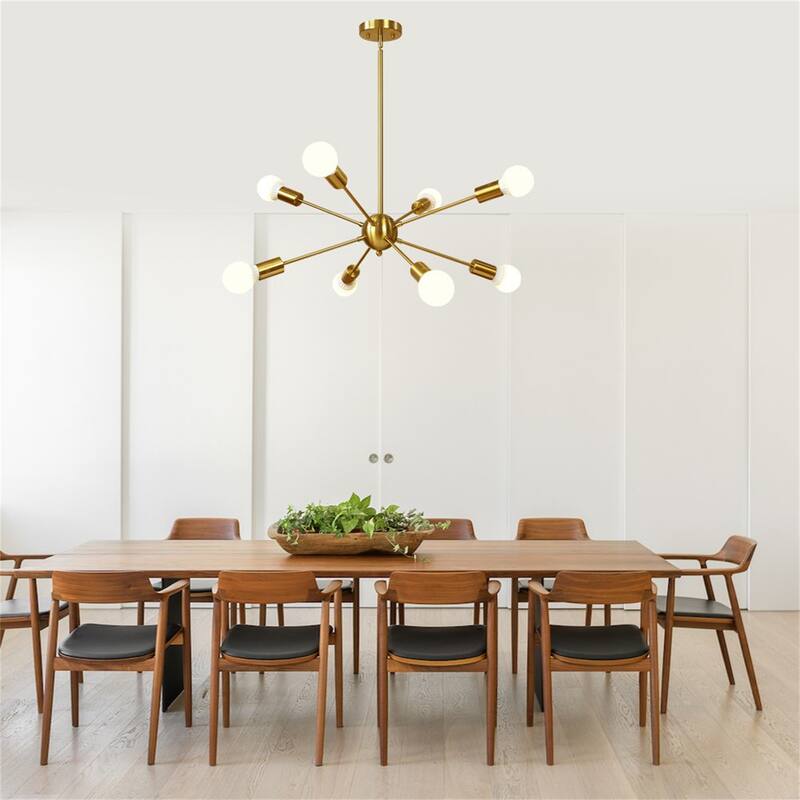 8-Light Mid-Century Modern Sputnik Chandelier in Brushed Brass - Brushed Brass