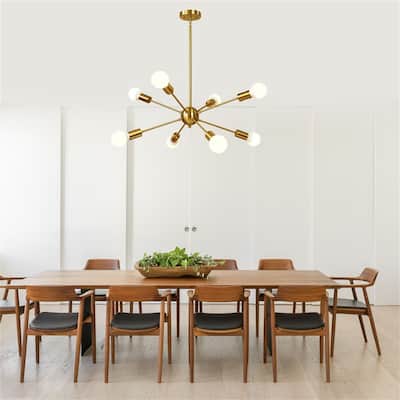 8-Light Mid-Century Modern Sputnik Chandelier in Brushed Brass