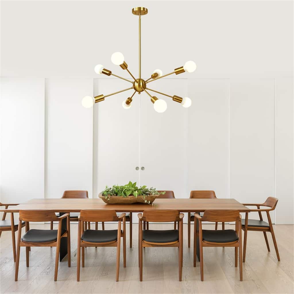 8-Light Mid-Century Modern Sputnik Chandelier in Brushed Brass