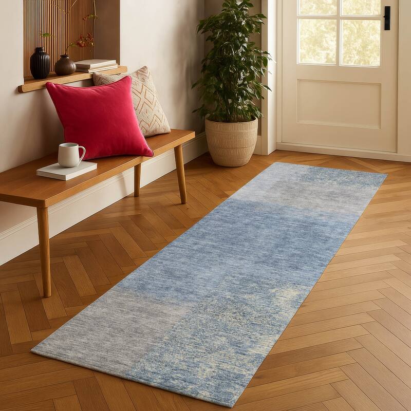 Machine Washable Indoor/ Outdoor Solid Contemporary Chantille Rug