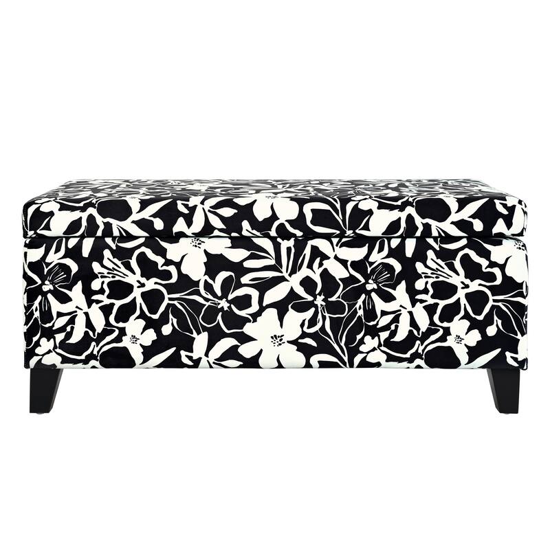 Roomfitters Upholstered Storage Ottoman Bench with Hinged Lid, Floral Fabric Accent Seat for Living Room or Bedroom
