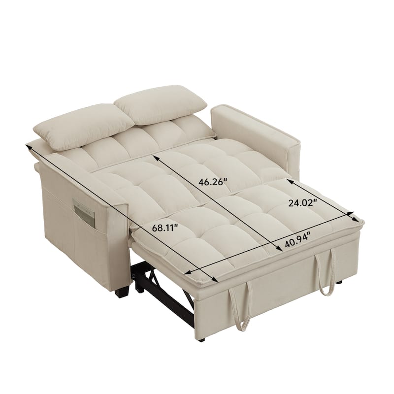 48.03" Pin Striped Fabric 3 in 1 Convertible 2 Seater Sleeper Sofa Bed
