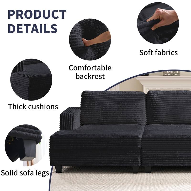 Mixoy Oversize Corduroy Fabric Convertible Modular 3-seater Sofa/Loveseat Sofa For Living Room