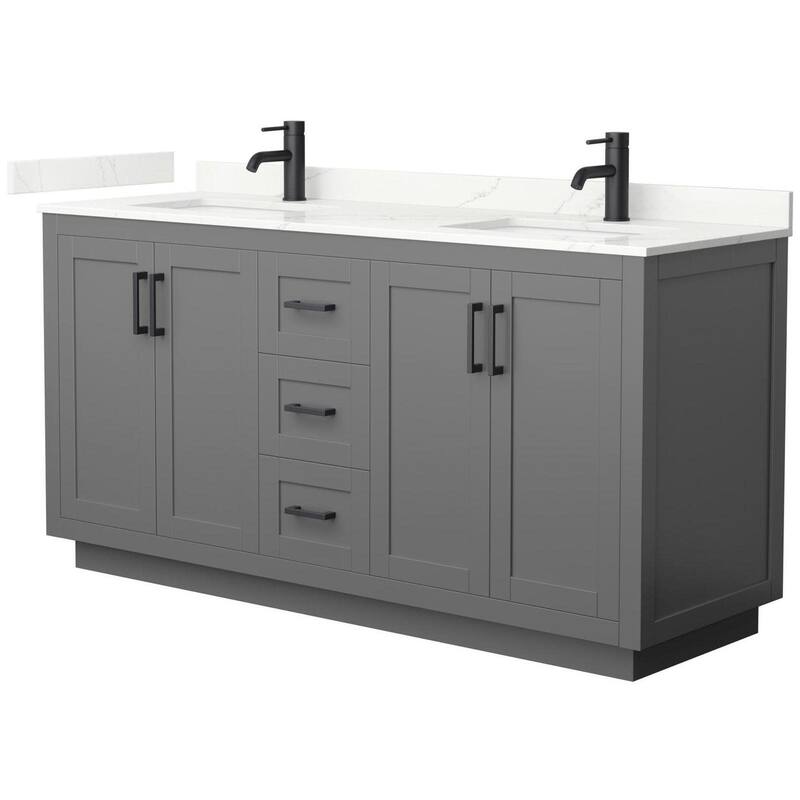 Wyndham Collection WCF292966D-QTZ-UNSMXX Miranda 66" Free Standing - Dark Gray / Giotto Quartz Top / Matte Black