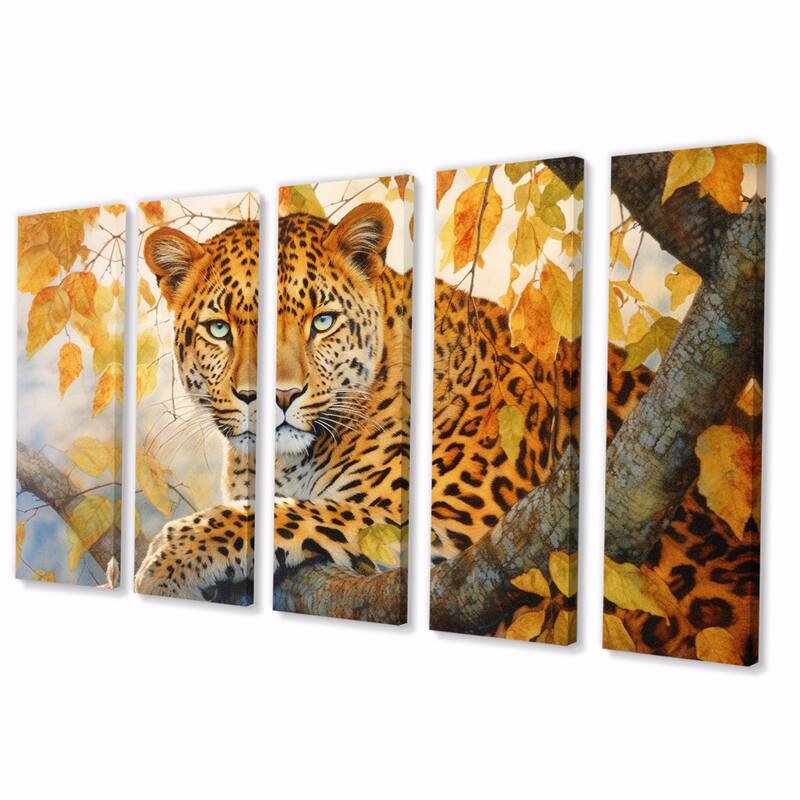 Designart "Leopard Grace I" Animals Multipanel Canvas Print set