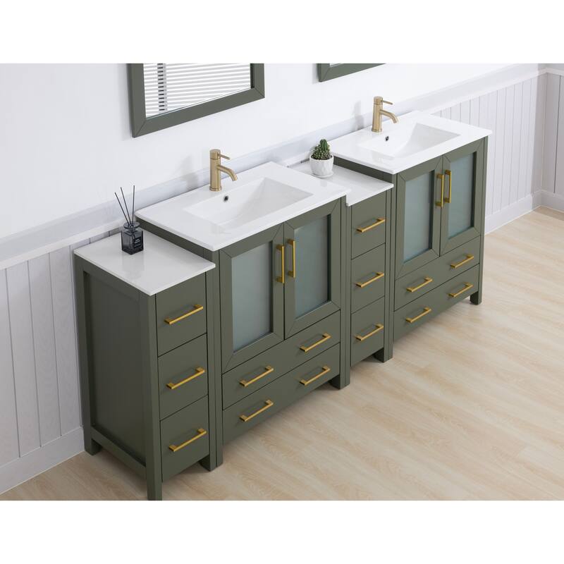 Vanity Art 84" Double Sink Bathroom Vanity Set 10 Dove-Tailed Drawers 4 Cabinets 2 Shelves, Soft-Closing Doors with Free Mirror
