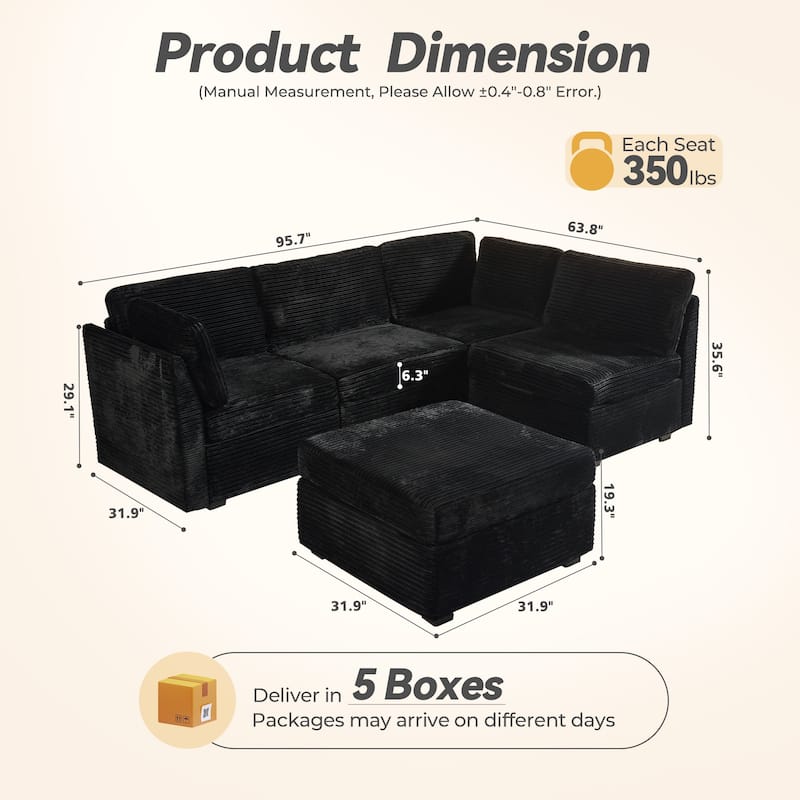 HOOOWOOO Modular Upholstery Fabric Sofa Couch with Ottoman