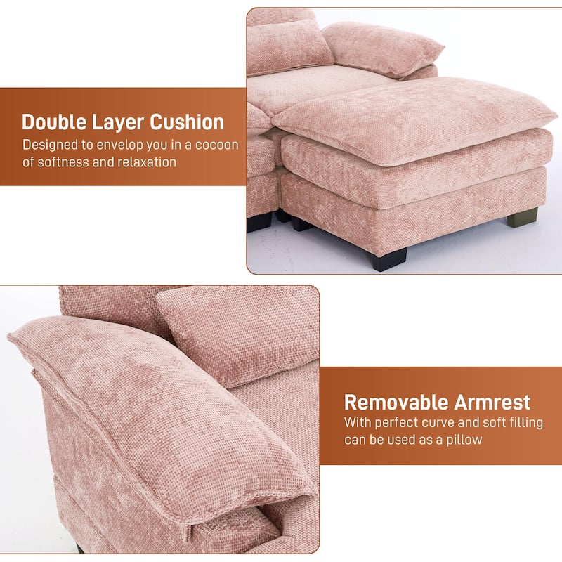 Ouyessir Soft Chenille Fabric U-shaped Sectional Sofa Set with Doudle Layer Cushion