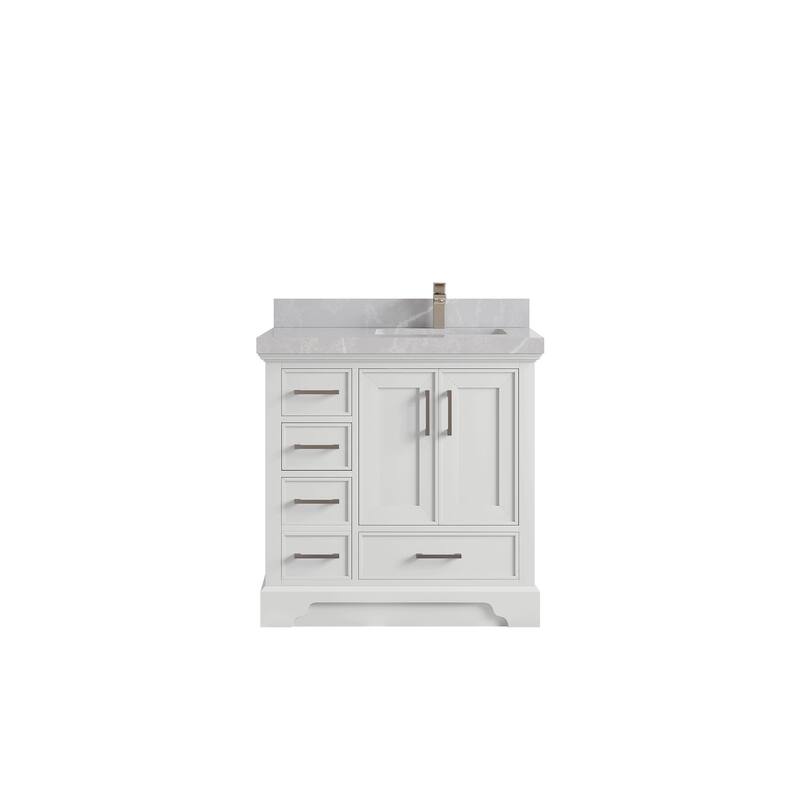 Willow Collections 36 x 22 Charlotte D Right Offset Sink Bathroom Vanity with Countertop - 2”Pearl Gray - White