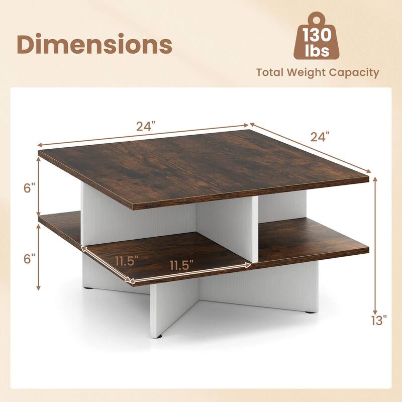 Costway 2-Tier Square Coffee Table Industrial Accent Cocktail Table - See Details