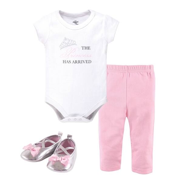 slide 1 of 1, Little Treasure Baby Girl Cotton Bodysuit, Pant and Shoe 3pc Set, Princess 0-3 Months - Princess