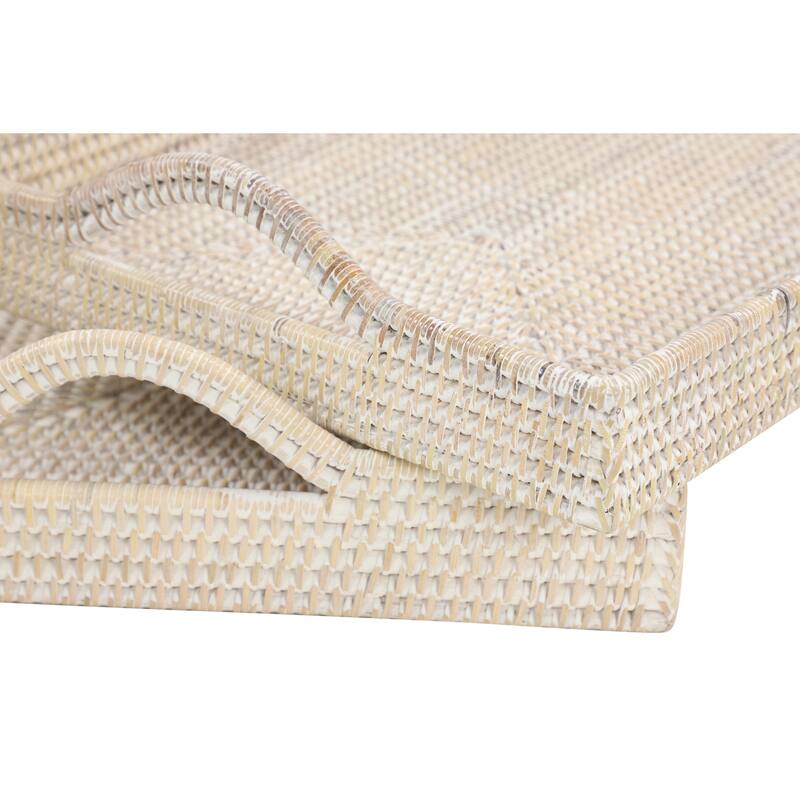 Rattan Living Room Decor Tray - Set of 2 Cream - Roche River Decor
