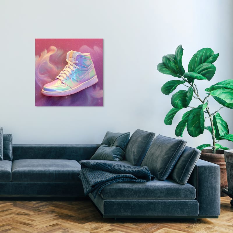 Wynwood Studio Fashion and Glam Holo Dreams Sneaker Pink and Dark Pink Glam Wall Art Canvas Print - 30 x 30