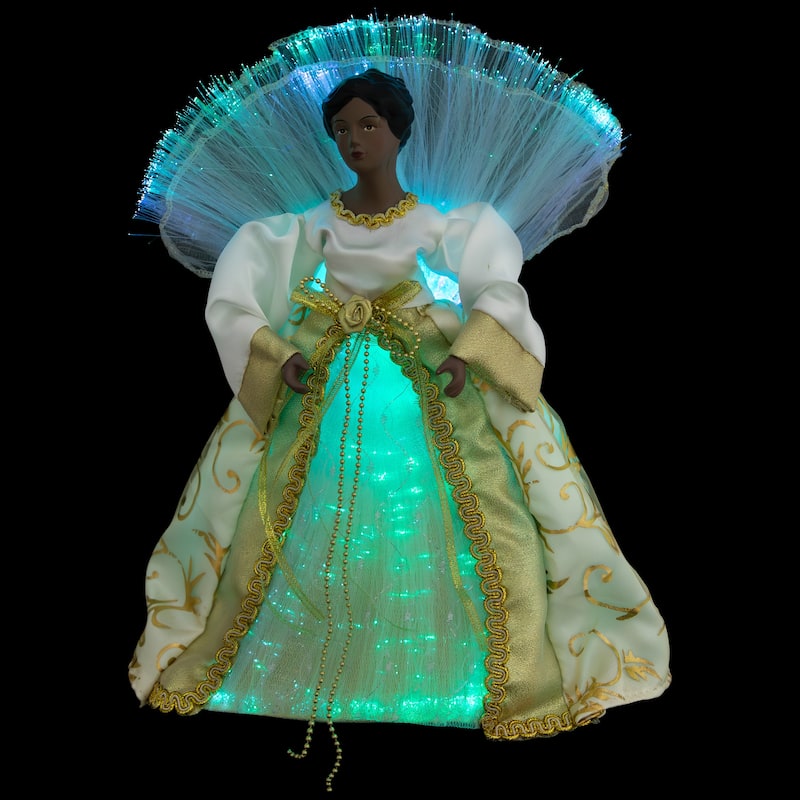 Lighted Fiber Optic African American Angel Christmas Tree Topper - 12" - Gold