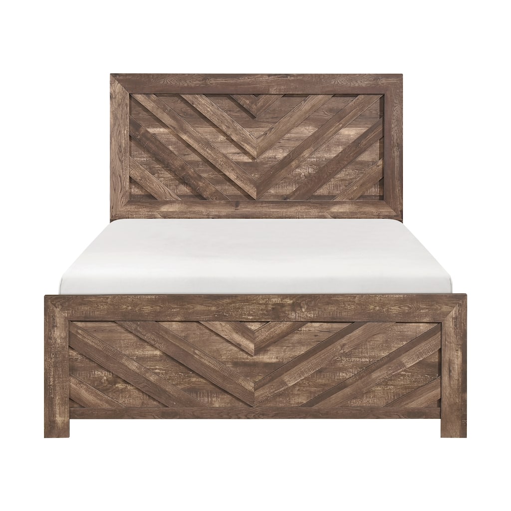 Rustic Brown Finish Queen Size Panel Bed with Headboard and Footboard, Easy Assembly, Ships in One Box