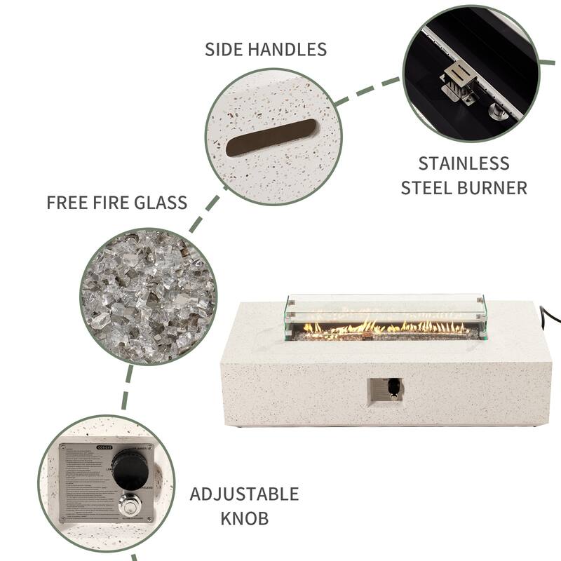 COSIEST Outdoor Rectangle Fire Pit Table w Fire Glass, Wind Guard