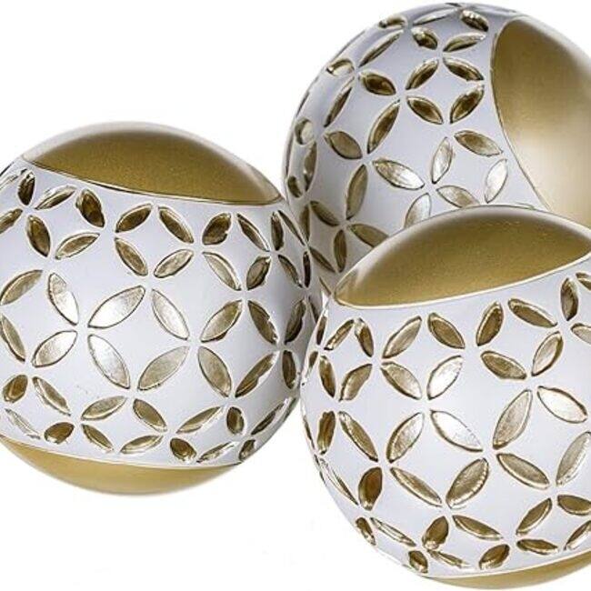 Creative Scents Schonwerk Diamond Lattice Whit/Gold Resin Balls/Orbs Set of 3 - white