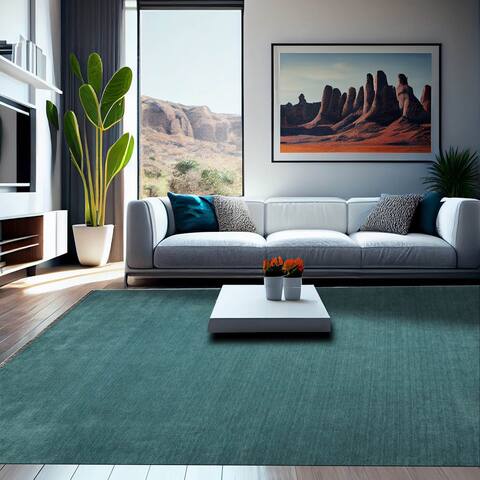 Hand Loomed Teal Hand Made 100% Wool Modern & Contemporary Area Rug