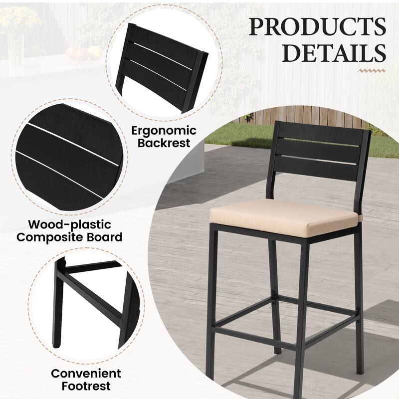 VredHom Outdoor Bar Stool Set Patio Bar Chairs with Cushion (Set of 2)