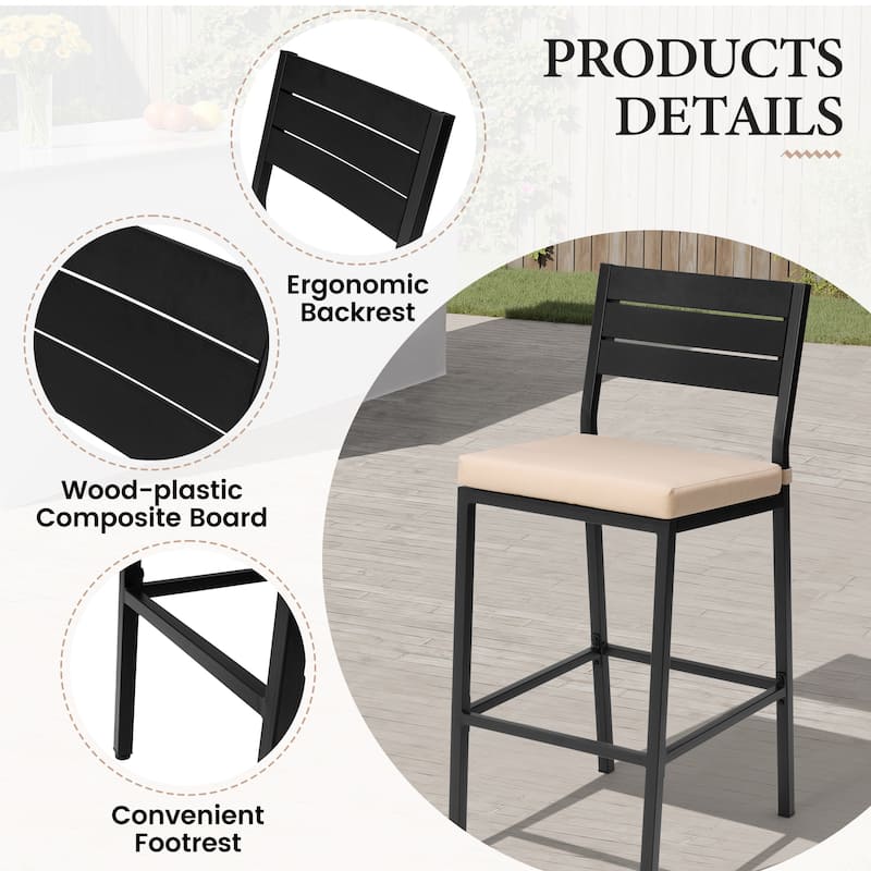 VredHom Outdoor Patio Barstools with Cushion - D 20.5 in. x W 17.3 in. x H 40.2 in.