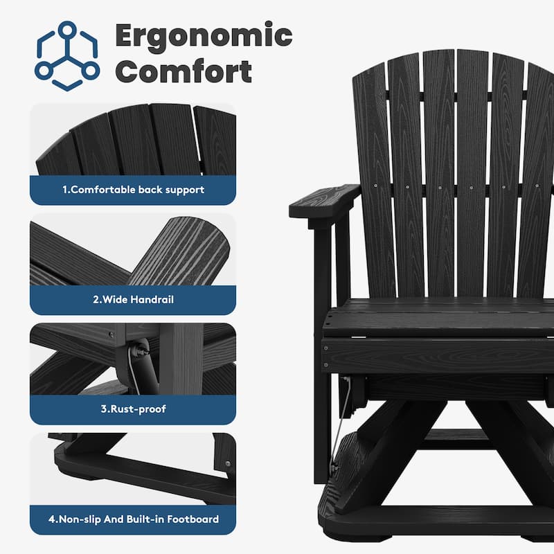 Set of 2 HDPE Adirondack Swivel Gliders, Outdoor Patio Chair Set