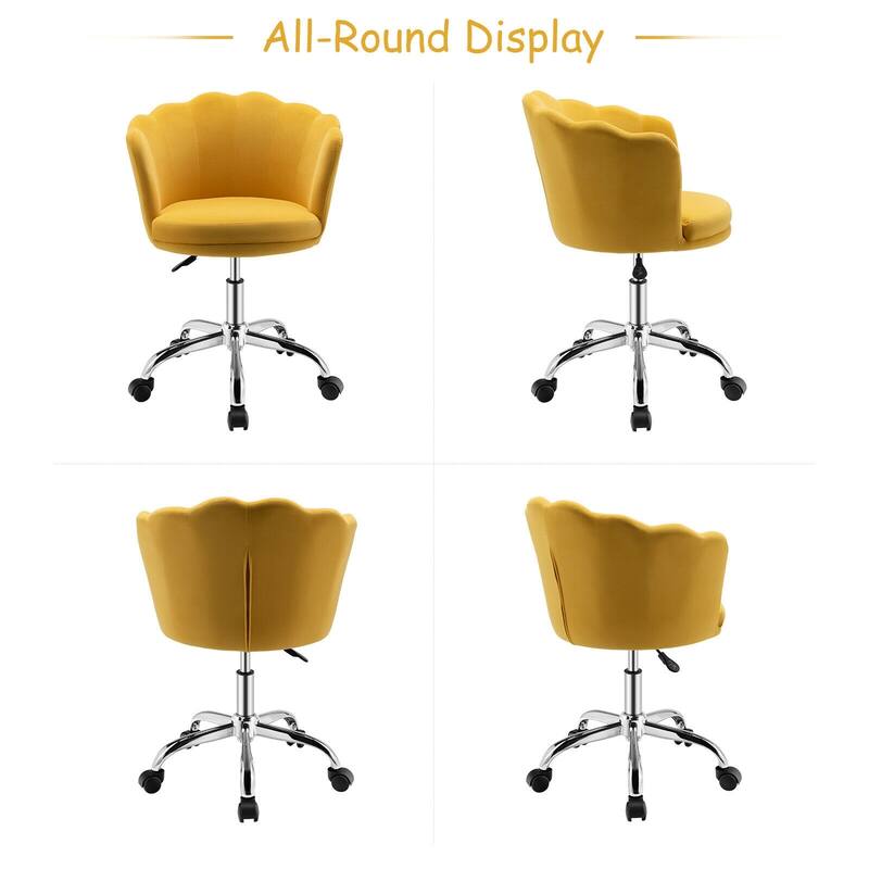 Modern Velvet Upholstered Vanity Armchair with Swivel and Adjustable Height and Wheels - 22" x 22" x 29.5"-33" (L x W x H)