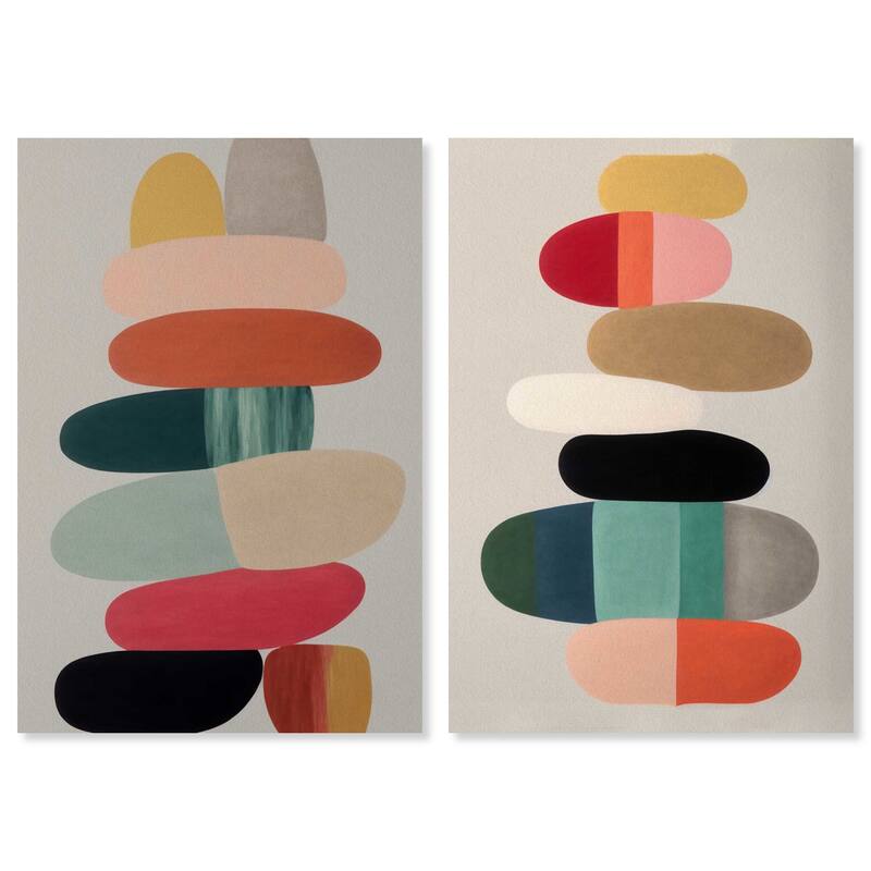 Wynwood Studio Canvas Abstract Pebbles SET Gray and Teal Modern & Contemporary Wall Art Canvas Print