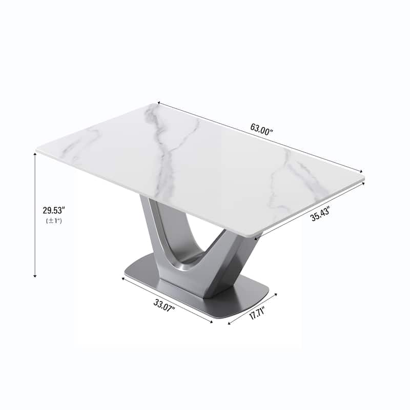 63 "modern artificial stone white panel V-shaped metal legs-can accommodate 6-8 people.