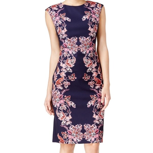 Shop Vince Camuto NEW Blue Navy Coral Women's Size 8 Sheath Floral ...