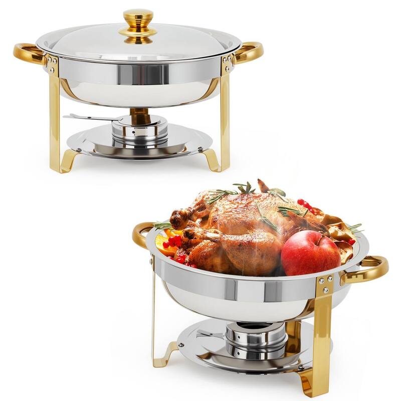 5 QT Round Chafing Dishes Buffet Servers and Food Warmer Set with Lid - 2pcs