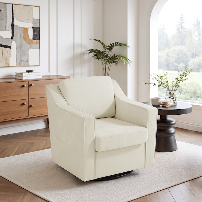 30'' W Vegan Leather/Chenille Swivel Accent Chair with Armrest - Beige-Chenille