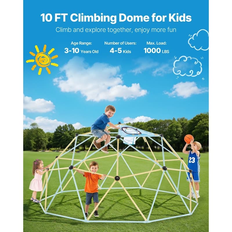 10FT Children’s Rust-Resistant Climbing Dome for Jungle Gym and Basketball Octopus Net - 120 x 120 x 60 in