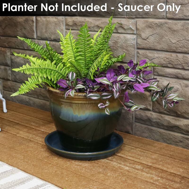 Sunnydaze Set of 2 Glazed Ceramic Planter Saucers - 12"