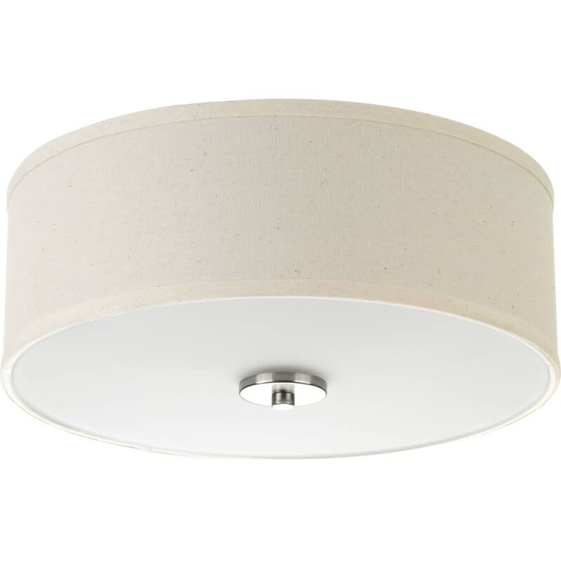Roseto Zoe 2 Light Flush Mount Drum Ceiling Fixture with Fabric Linen - Brushed Nickel