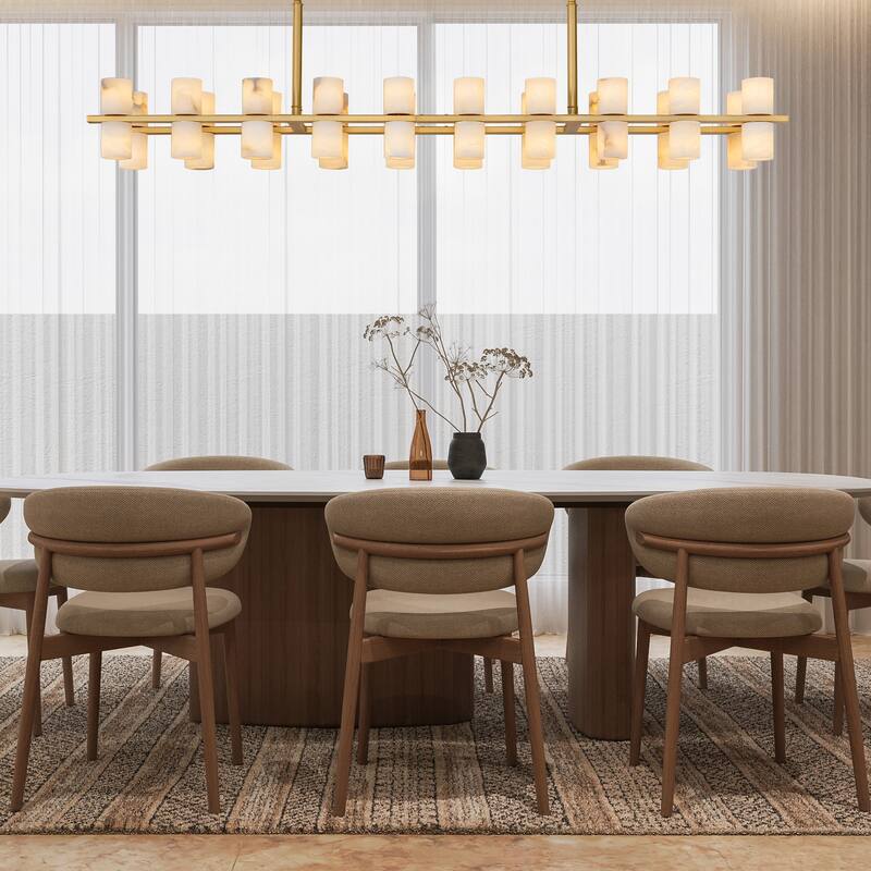 Modern Alabaster Glass Chandelier, Round or Linear Pendant Light with Up & Down Shades, D600-L1370, Copper or Black Finish
