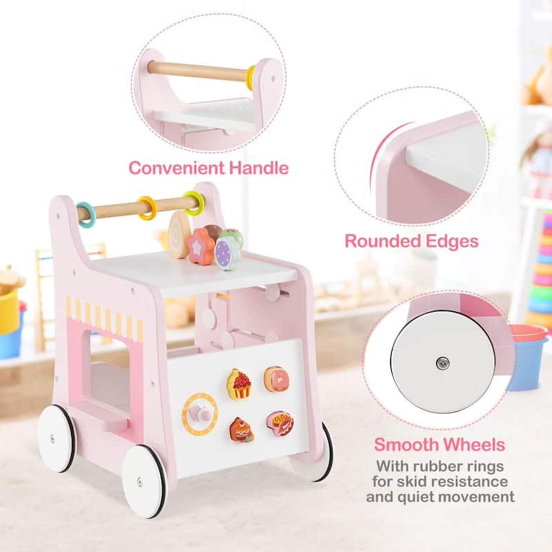 Costway Wooden Baby Walker Ice Cream Cart Toy with Sweet Accessories & - See Details